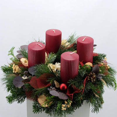Festlicher Adventskranz in Burgundy & Naturtönen | 45cm