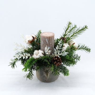 Advent Gesteck in hochwertiger Keramik mit Birkenkerze