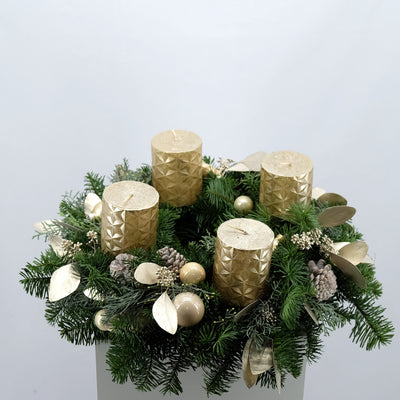 Glitzernder Adventskranz in Champagnergold | 35cm