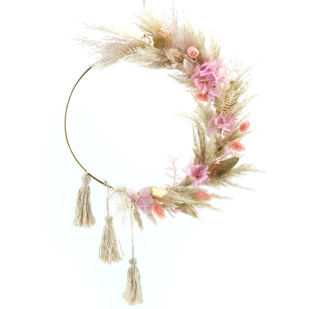 Trockenblumenkranz in Rose, Beige und Gold