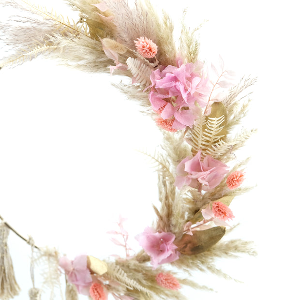 Trockenblumenkranz in Rose, Beige und Gold